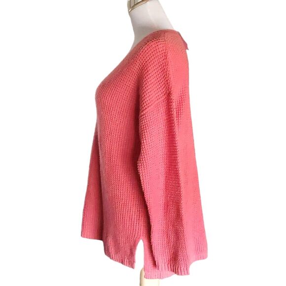 J Jill Sweater Textured Knit Womens Medium Red Coral V-Neck yak wool blend - Picture 2 of 10